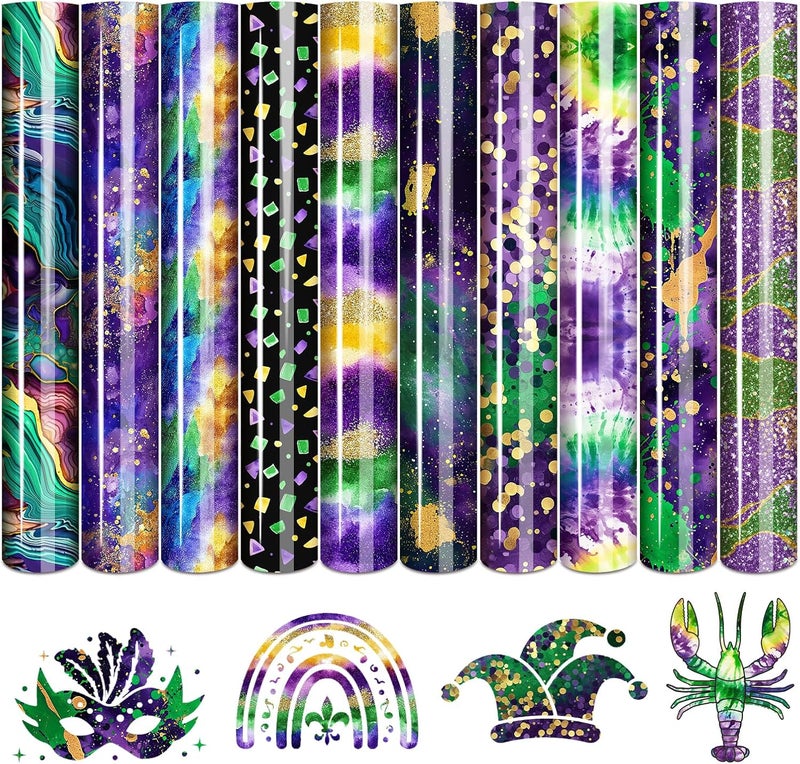 Tintnut فيلم نقل الحرارة لمهرجان ماردي غرا - 10 أوراق 12" × 10" بنفسجي عميق لامع لنمط HTV لتصميم تي شيرتات وملابس وحقائب لجميع آلات القطع - Image 1